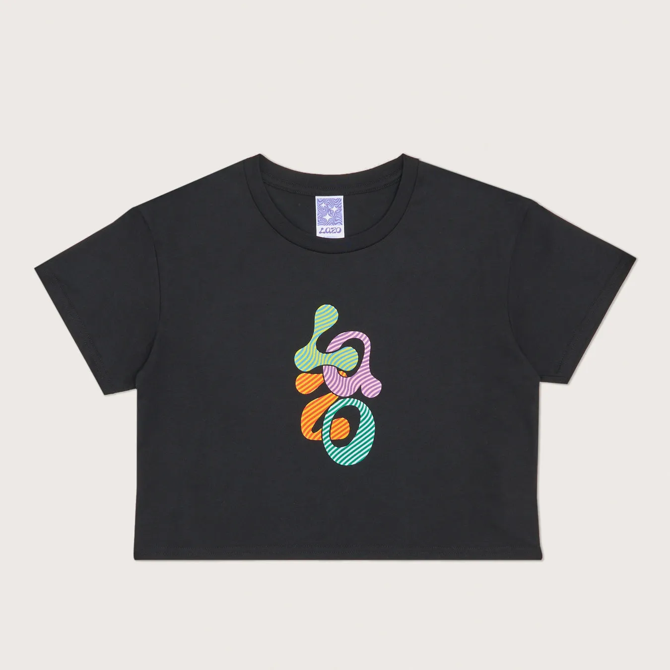 Lazo Crop Tee with Variegated Puff Print - Black sold by Lazo