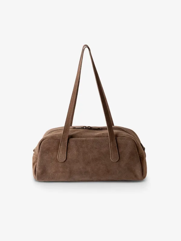 BAGUETTE BELLUCCI SHOULDER in Suede Taupe sold by MADBAG