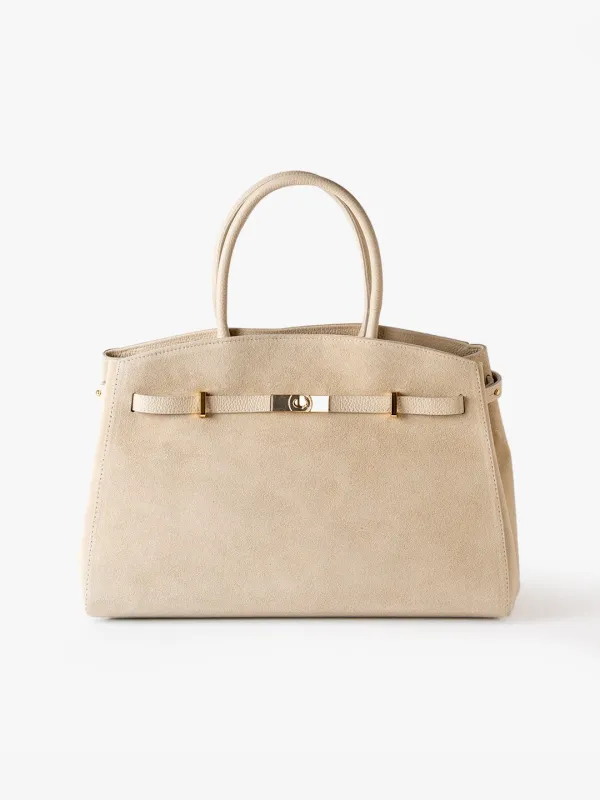 TOTE DIVA in Suede Misty Beige sold by MADBAG