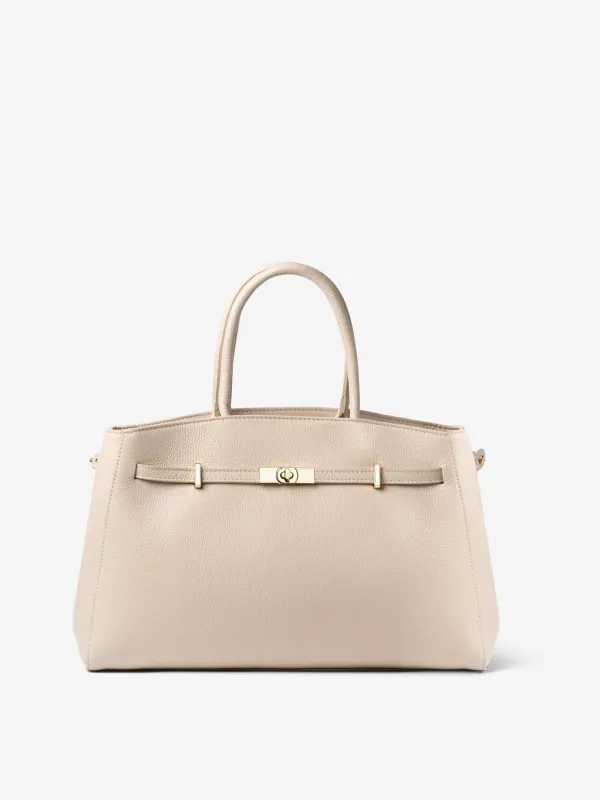 TOTE DIVA in Dollaro Leather Misty Beige sold by MADBAG