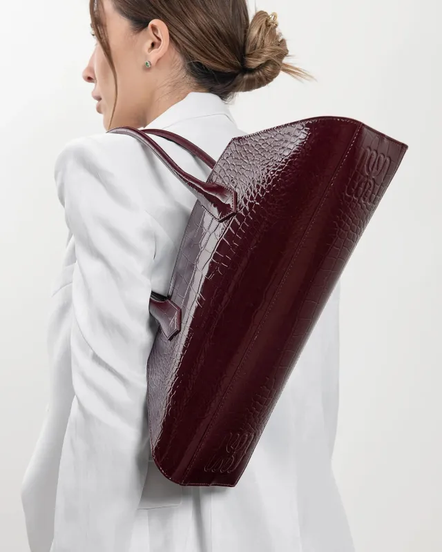 BASSOTTO in Glossy Bordeaux Croc Leather made by MADBAG