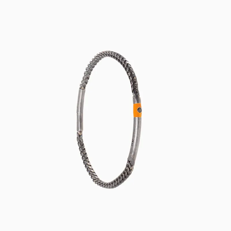 ULYSSES Chain Oxidized Bracelet with Black Diamond and Tea Orange Enamel sold by Marco Dal Maso