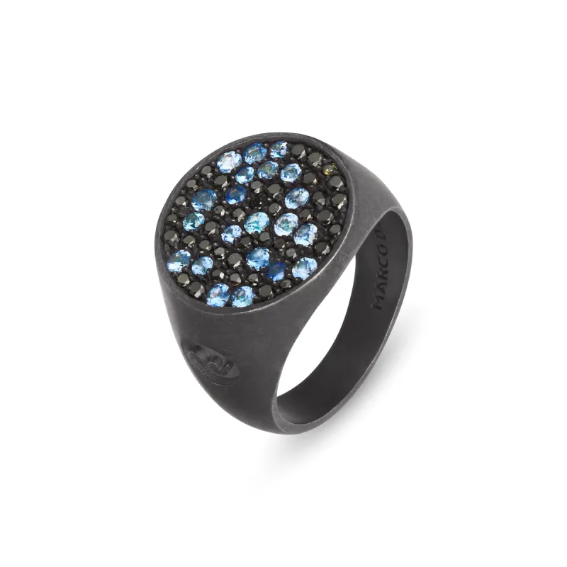 MONETA Blue Sapphires and Black Diamonds Signet Ring sold by Marco Dal Maso