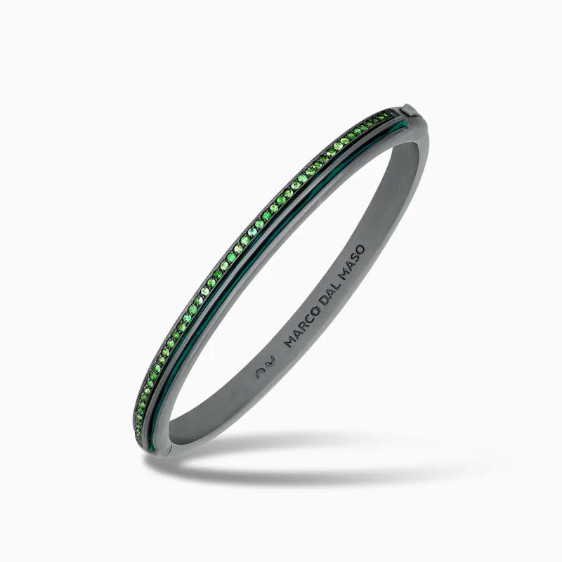 ACIES Slim Black Matte Silver Cuff With Tsavorite And Green Enamel sold by Marco Dal Maso