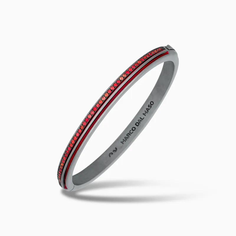 ACIES Slim Black Matte Silver Cuff With Red Sapphires And Red Enamel sold by Marco Dal Maso