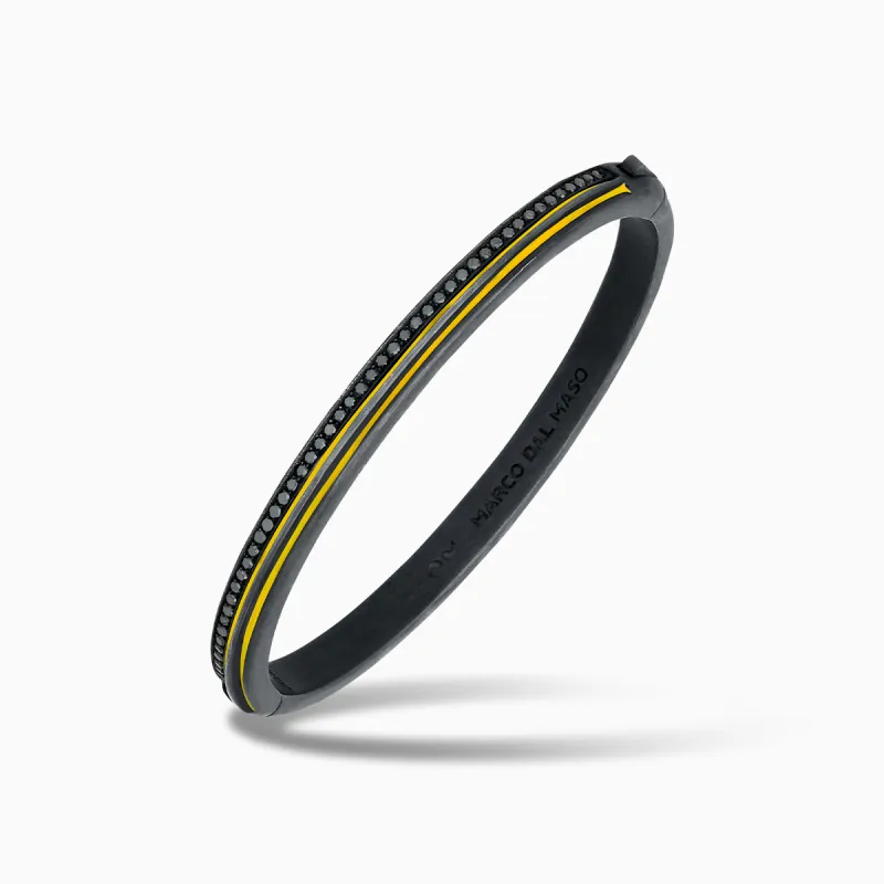 ACIES Slim Black Matte Silver Cuff With Black Diamonds And Yellow Enamel sold by Marco Dal Maso