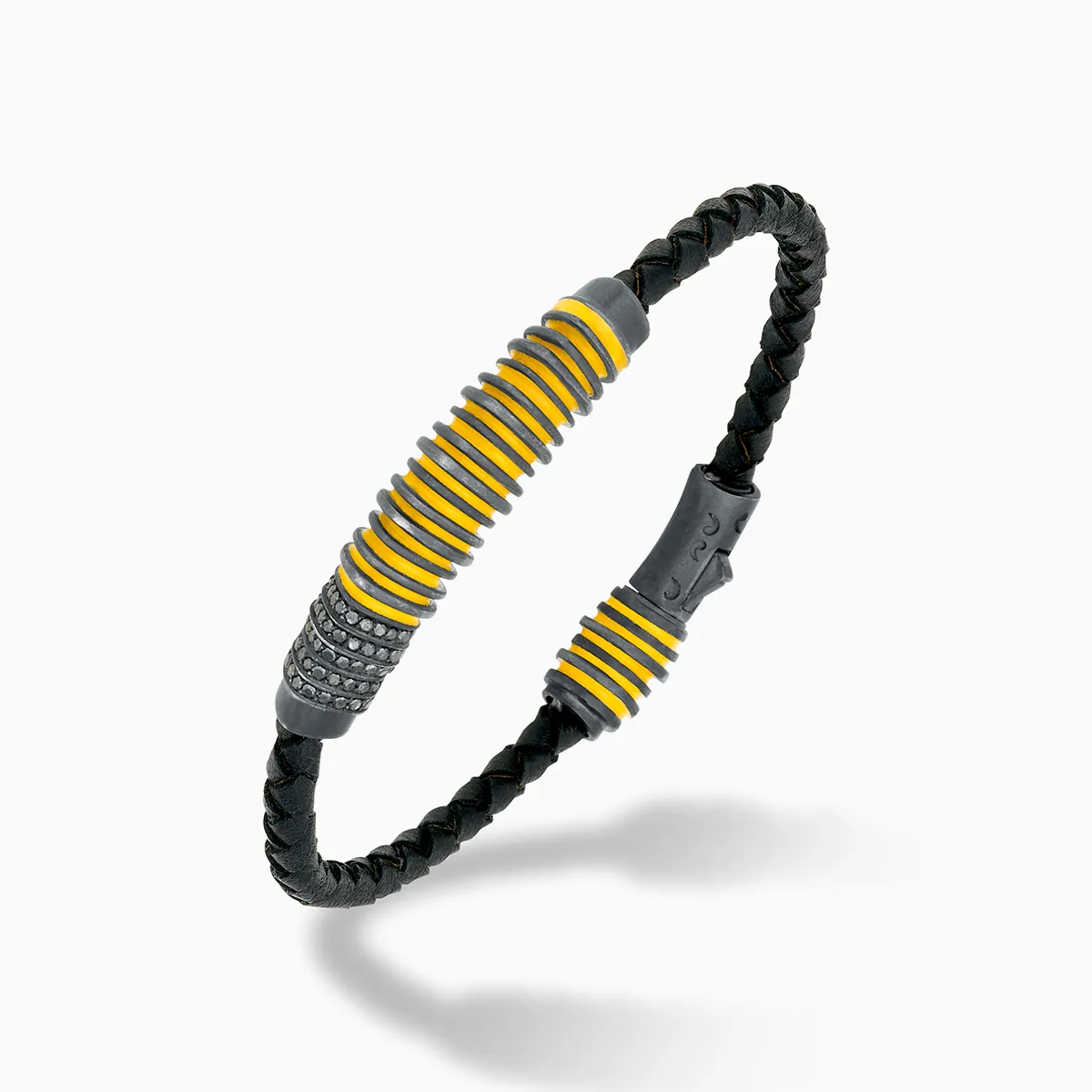 ACIES Black Matte Silver Bracelet With Black Diamonds And Yellow Enamel sold by Marco Dal Maso