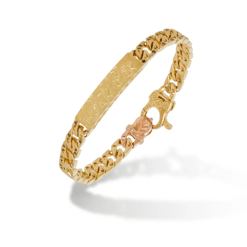 FLAMING TONGUE 18K Yellow Gold Black Diamond ID Bracelet sold by Marco Dal Maso