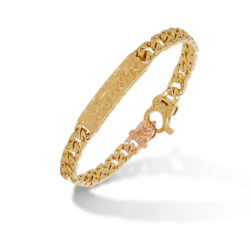 FLAMING TONGUE 18K Yellow Gold White Diamond ID Bracelet sold by Marco Dal Maso