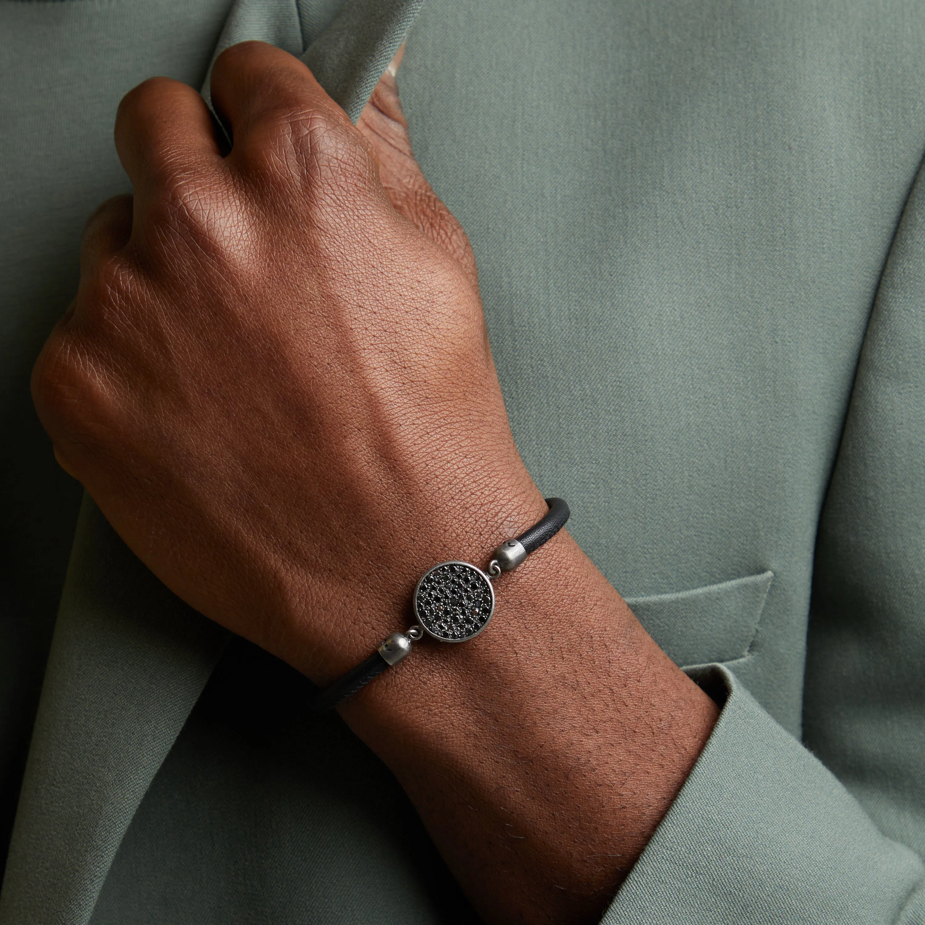 MONETA Black Diamonds & Black Leather Bracelet sold by Marco Dal Maso product image thumbnail 2