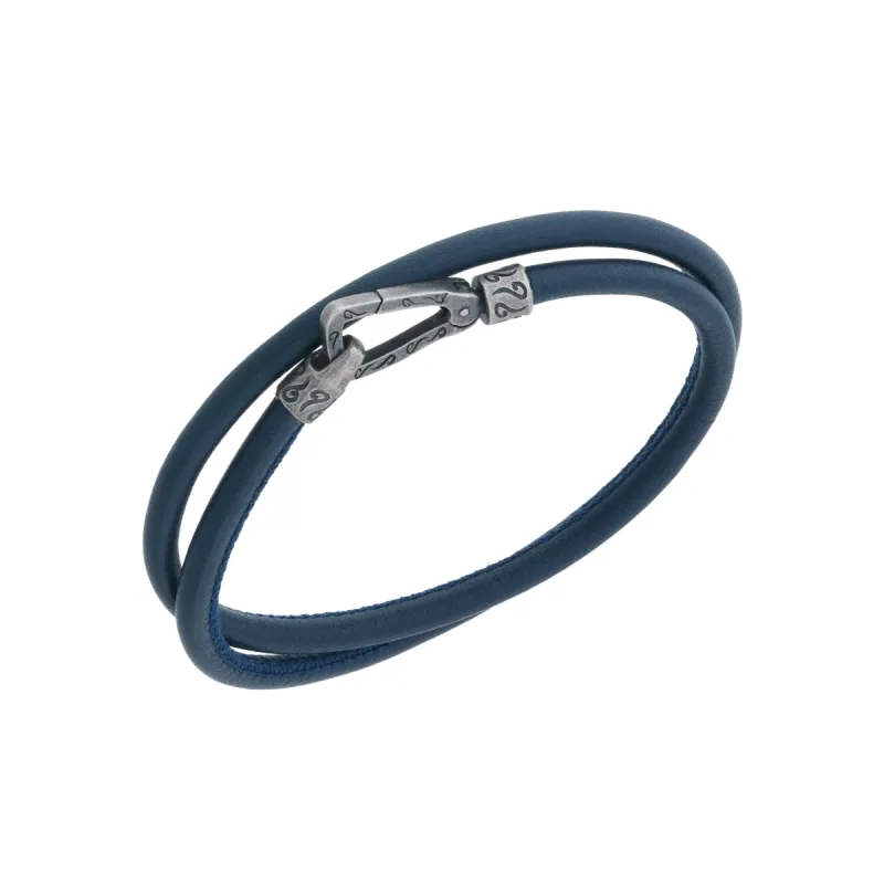 Lash Smooth Double Leather Cord Bracelet with Blue Leather sold by Marco Dal Maso