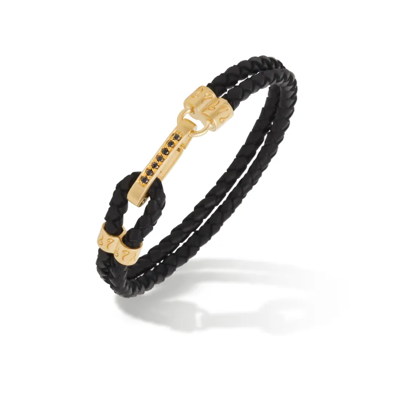LASH Black Diamonds 18K Vermeil Clasp Bracelet with Black Leather sold by Marco Dal Maso
