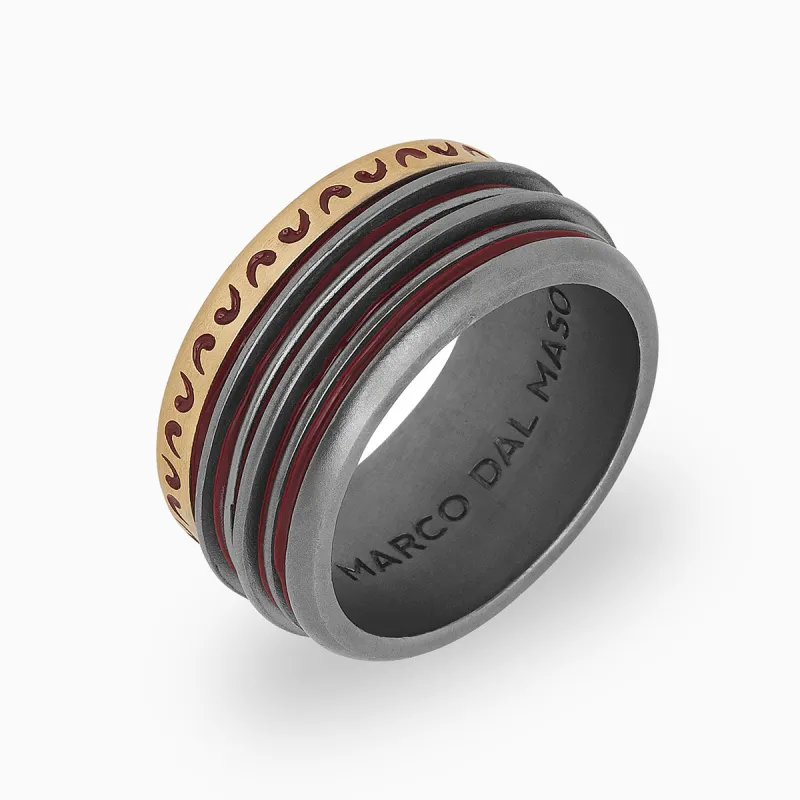 ACIES Mixed Metal Band with 18K Brushed Yellow Gold and Red Enamel sold by Marco Dal Maso