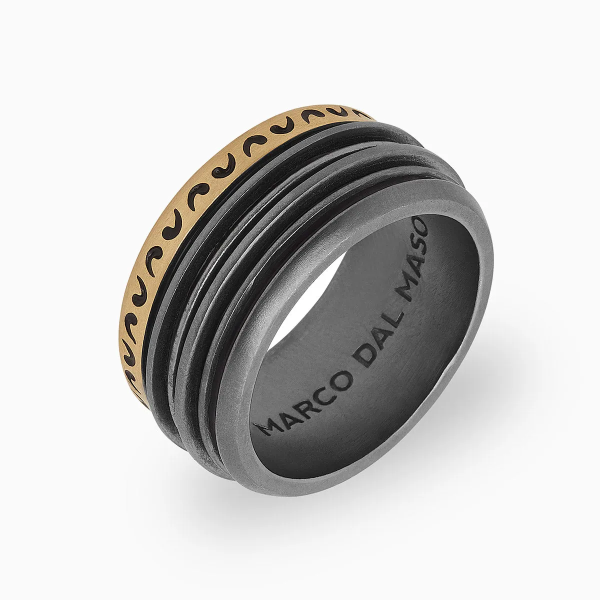 ACIES Mixed Metal Band with 18K Brushed Yellow Gold and Black Enamel sold by Marco Dal Maso