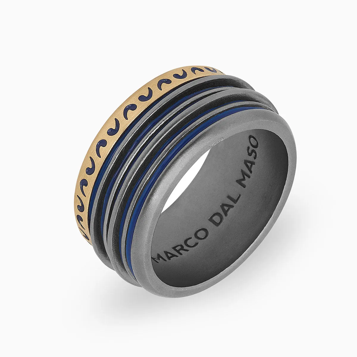ACIES Mixed Metal Band with 18K Brushed Yellow Gold and Blue Enamel sold by Marco Dal Maso