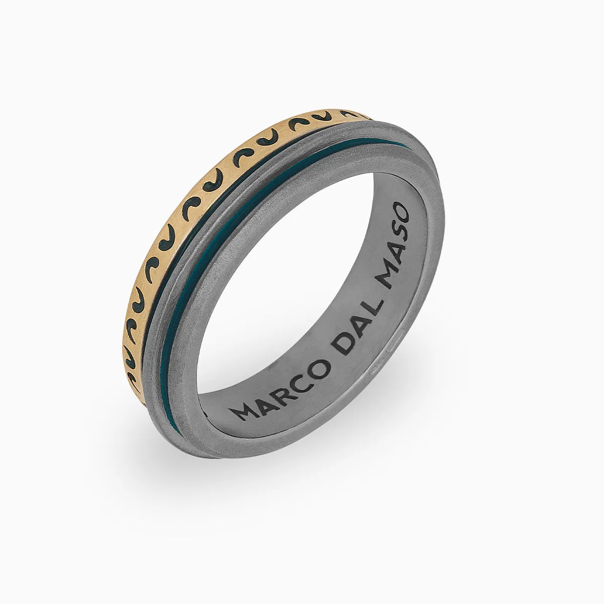 ACIES Mixed Metal Slim Band with 18K Brushed Yellow Gold and Green Enamel sold by Marco Dal Maso