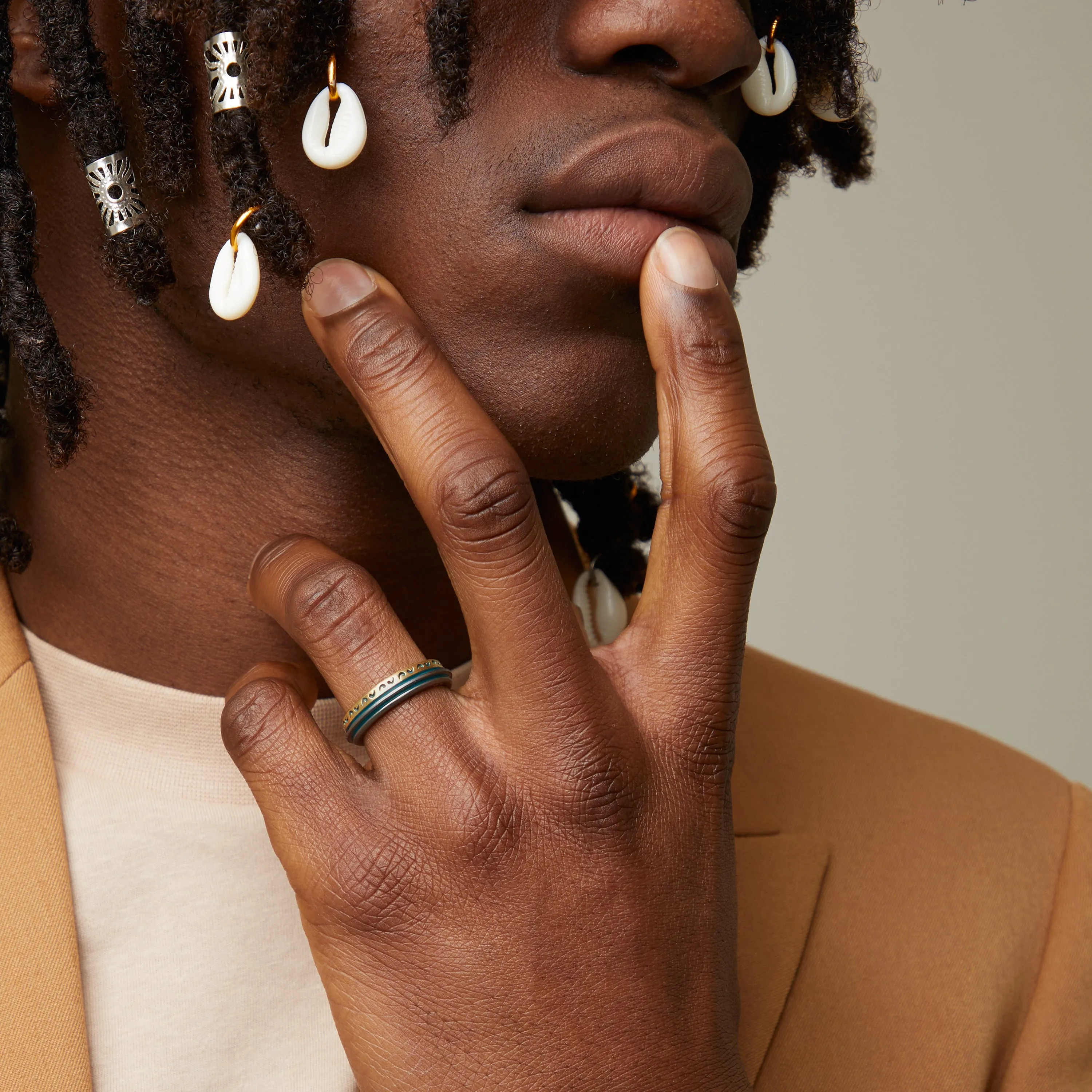 ACIES Mixed Metal Slim Band with 18K Brushed Yellow Gold and Green Enamel sold by Marco Dal Maso product image thumbnail 2