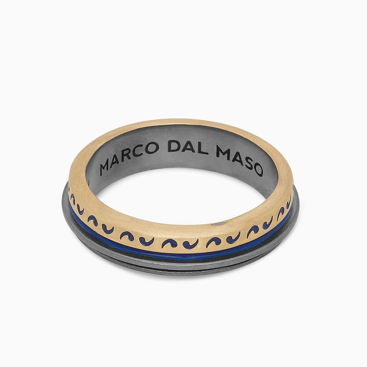 ACIES Mixed Metal Slim Band with 18K Brushed Yellow Gold and Blue Enamel sold by Marco Dal Maso product image thumbnail 3