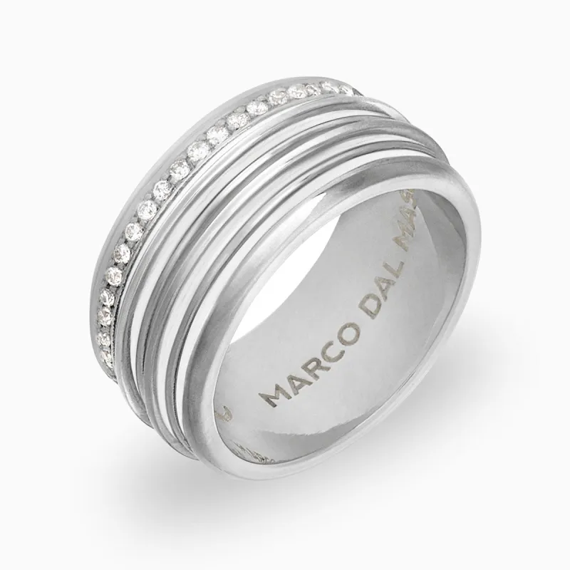 ACIES Triple White Polished Silver Band with White Diamonds Ivory Enamel sold by Marco Dal Maso