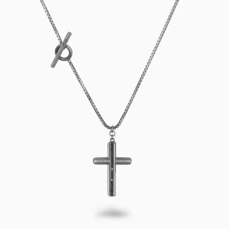 ACIES Triple Black Cross Pendant with Black Diamonds and Black Enamel sold by Marco Dal Maso