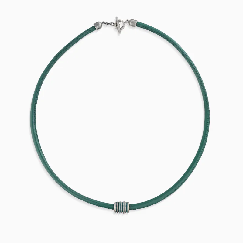 ACIES Roller Neckalce with Green Enamel and Leather sold by Marco Dal Maso
