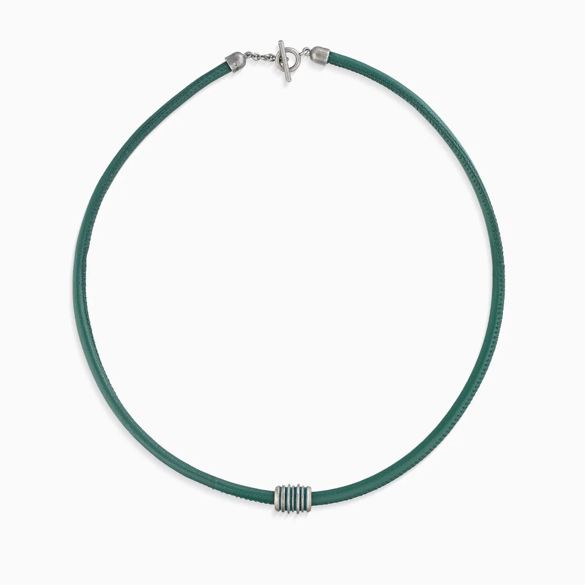 ACIES Roller Neckalce with Green Enamel and Leather sold by Marco Dal Maso