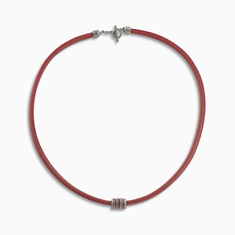 ACIES Roller Neckalce with Red Enamel and Leather sold by Marco Dal Maso