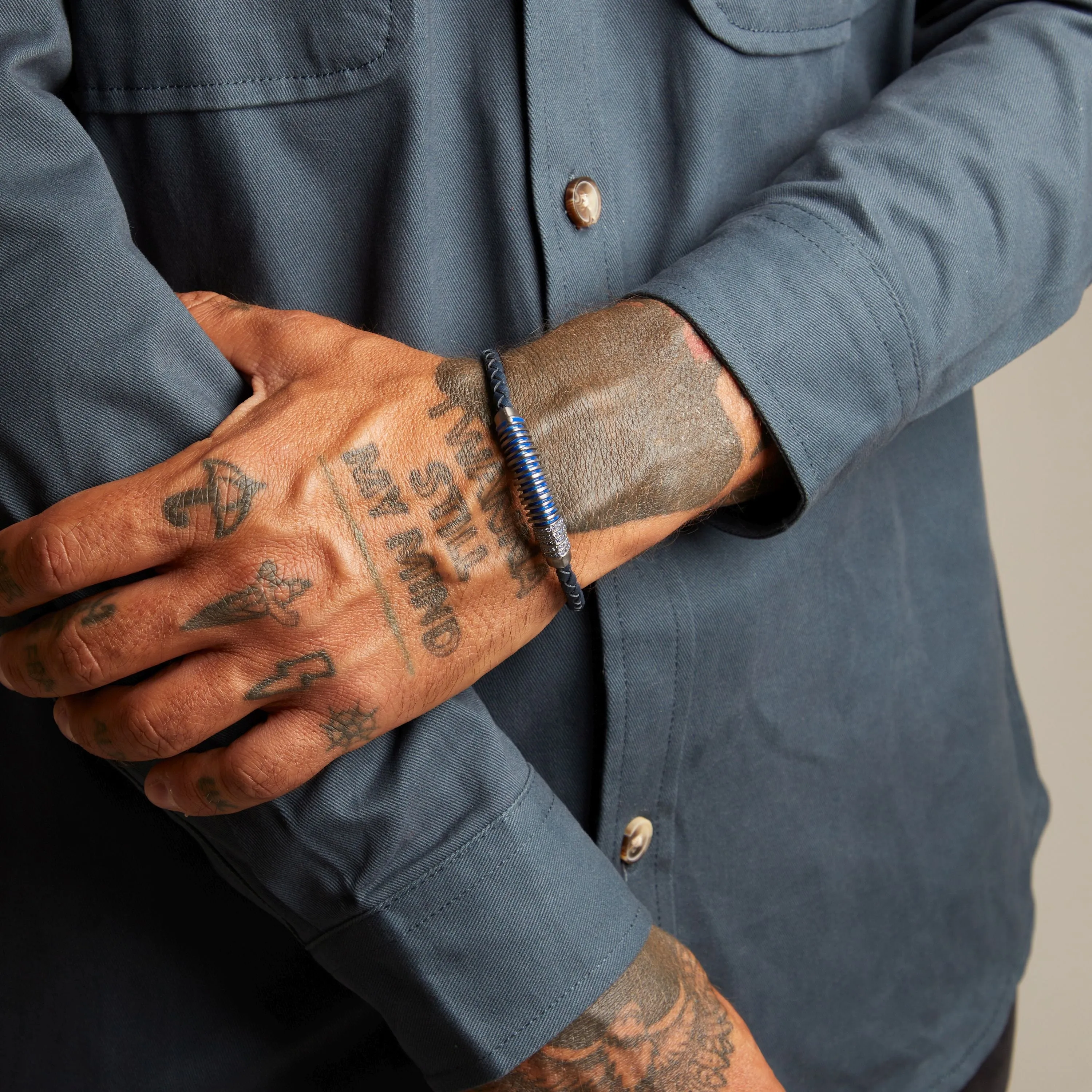 ACIES Black Matte Silver Bracelet with Blue Sapphires and Blue Enamel sold by Marco Dal Maso product image thumbnail 2