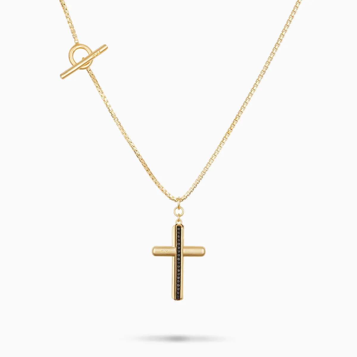 ACIES Matte Vermeil Cross Pendant with Black Diamonds and Black Enamel sold by Marco Dal Maso