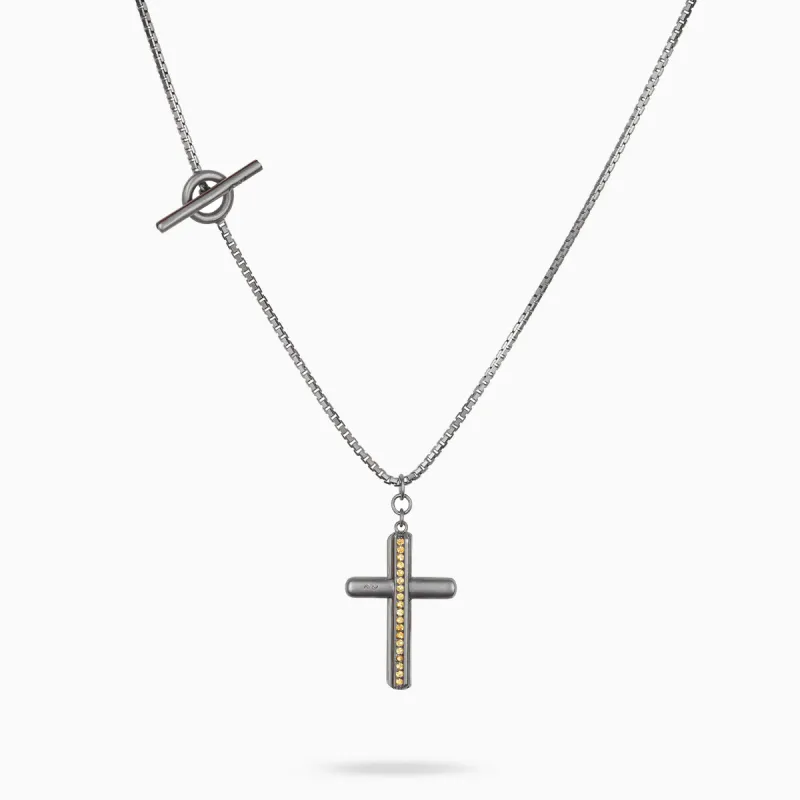 ACIES Cross Pendant with Yellow Sapphires and Brown Enamel sold by Marco Dal Maso