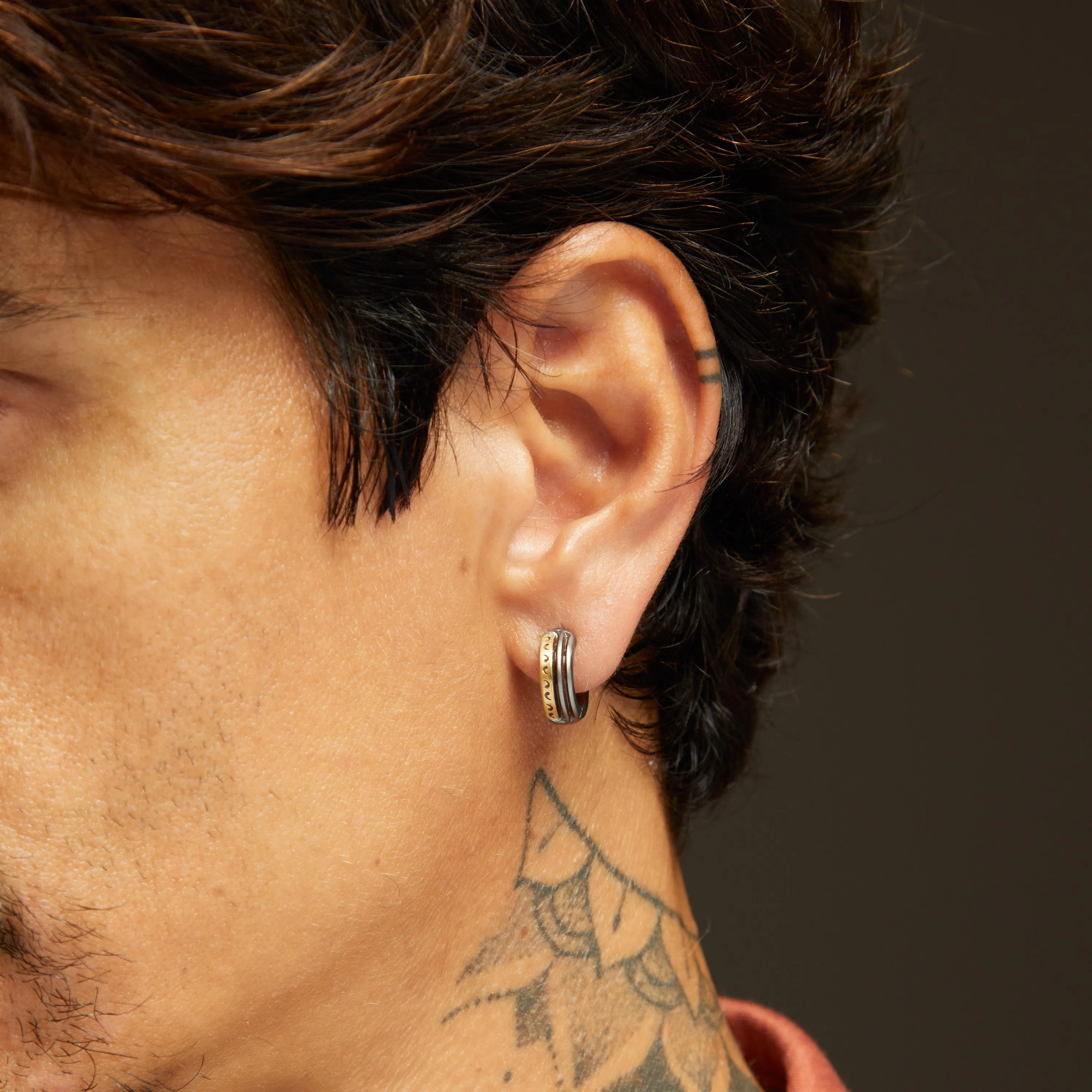 ACIES Mixed Metal Earring with 18K Brushed Yellow Gold and Brown Enamel sold by Marco Dal Maso product image thumbnail 2