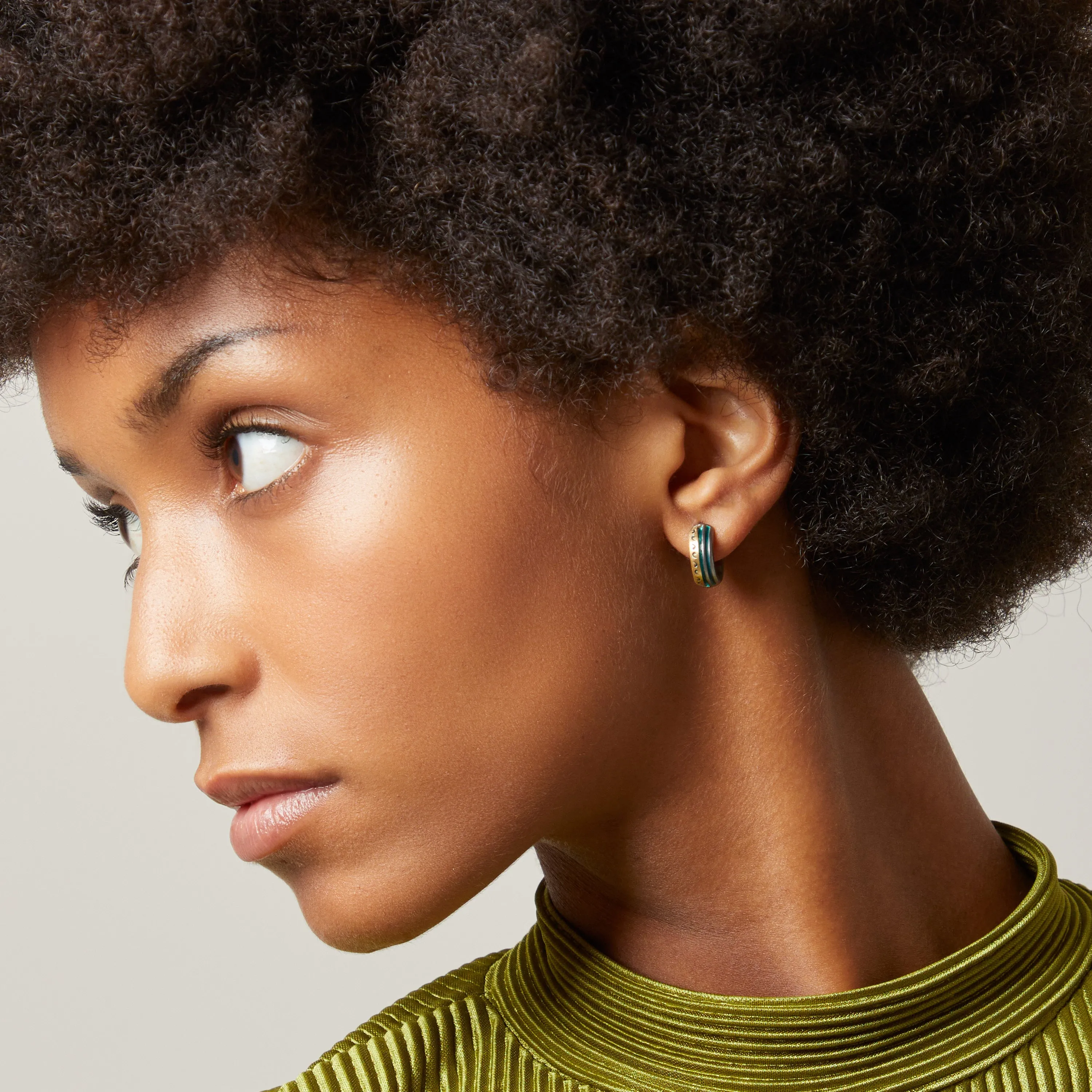 ACIES Mixed Metal Earring with 18K Brushed Yellow Gold and Green Enamel sold by Marco Dal Maso product image thumbnail 2