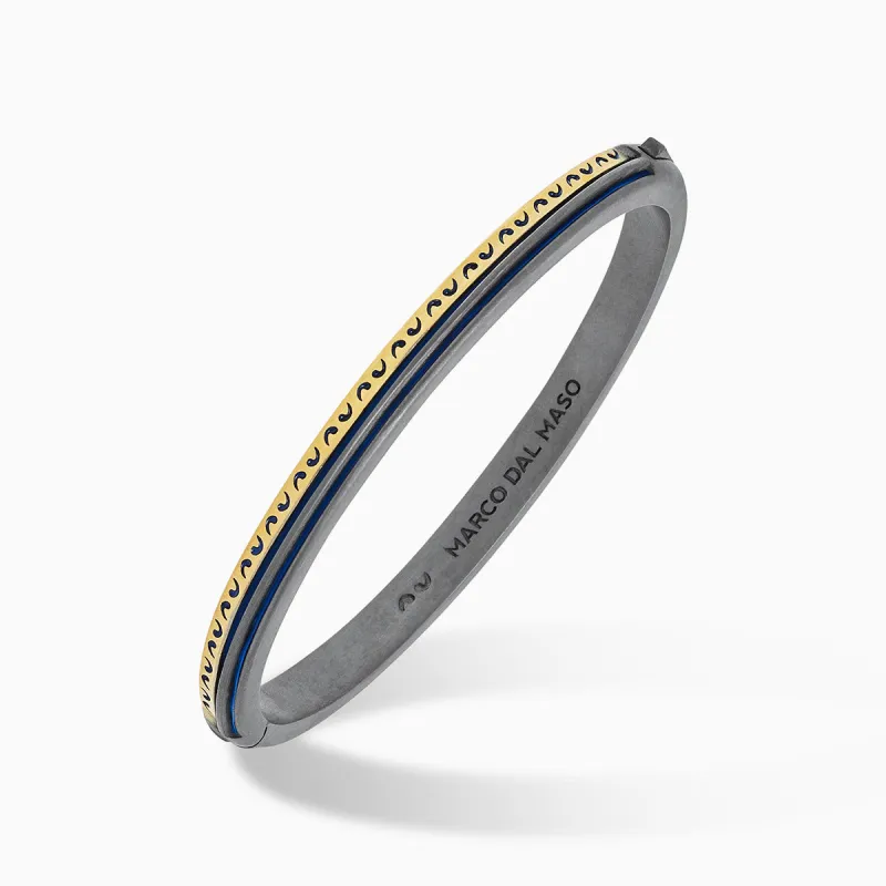 ACIES Mixed Metal Slim Cuff with 18K Brushed Yellow Gold and Blue Enamel sold by Marco Dal Maso