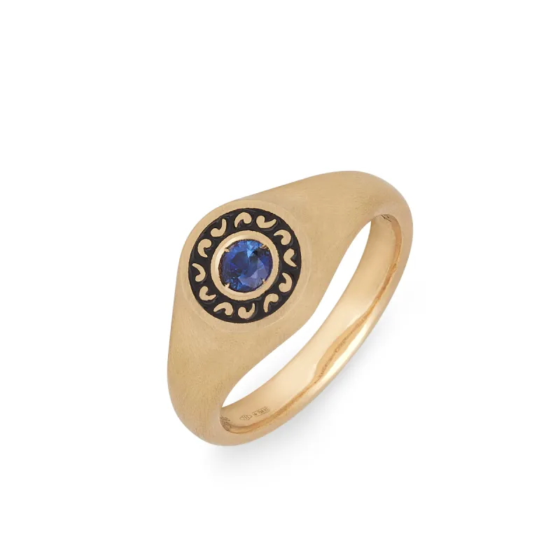 Icon Signet Ring with Blue Sapphire and Black Enamel sold by Marco Dal Maso