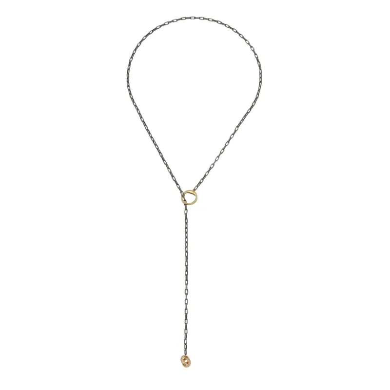 Versa Oxidized Silver Round Links Necklace with 18kt Yellow Gold sold by Marco Dal Maso
