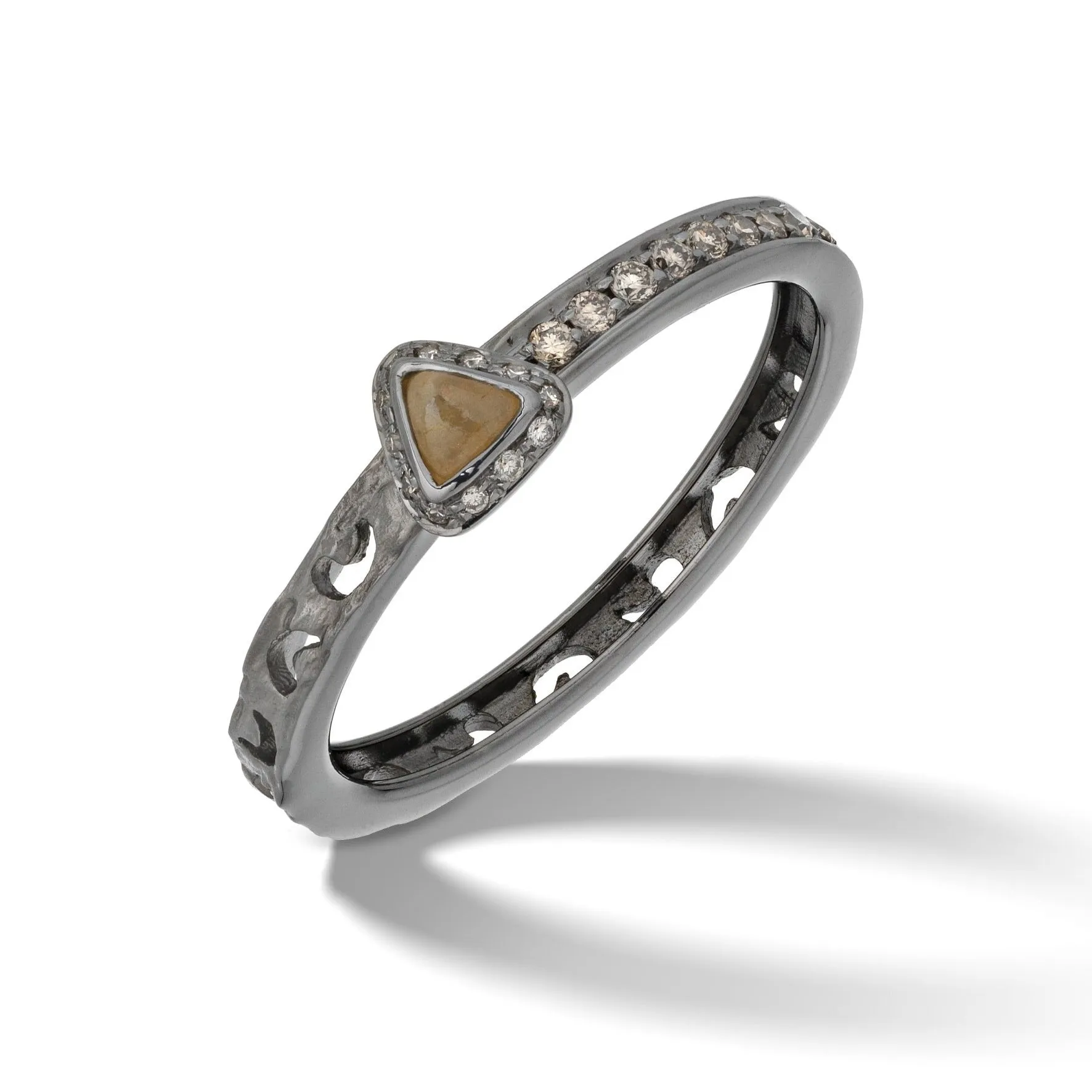 Orion Champagne Diamonds Ring in Black Gold & Triangle Yellow Sapphire Halo sold by Marco Dal Maso