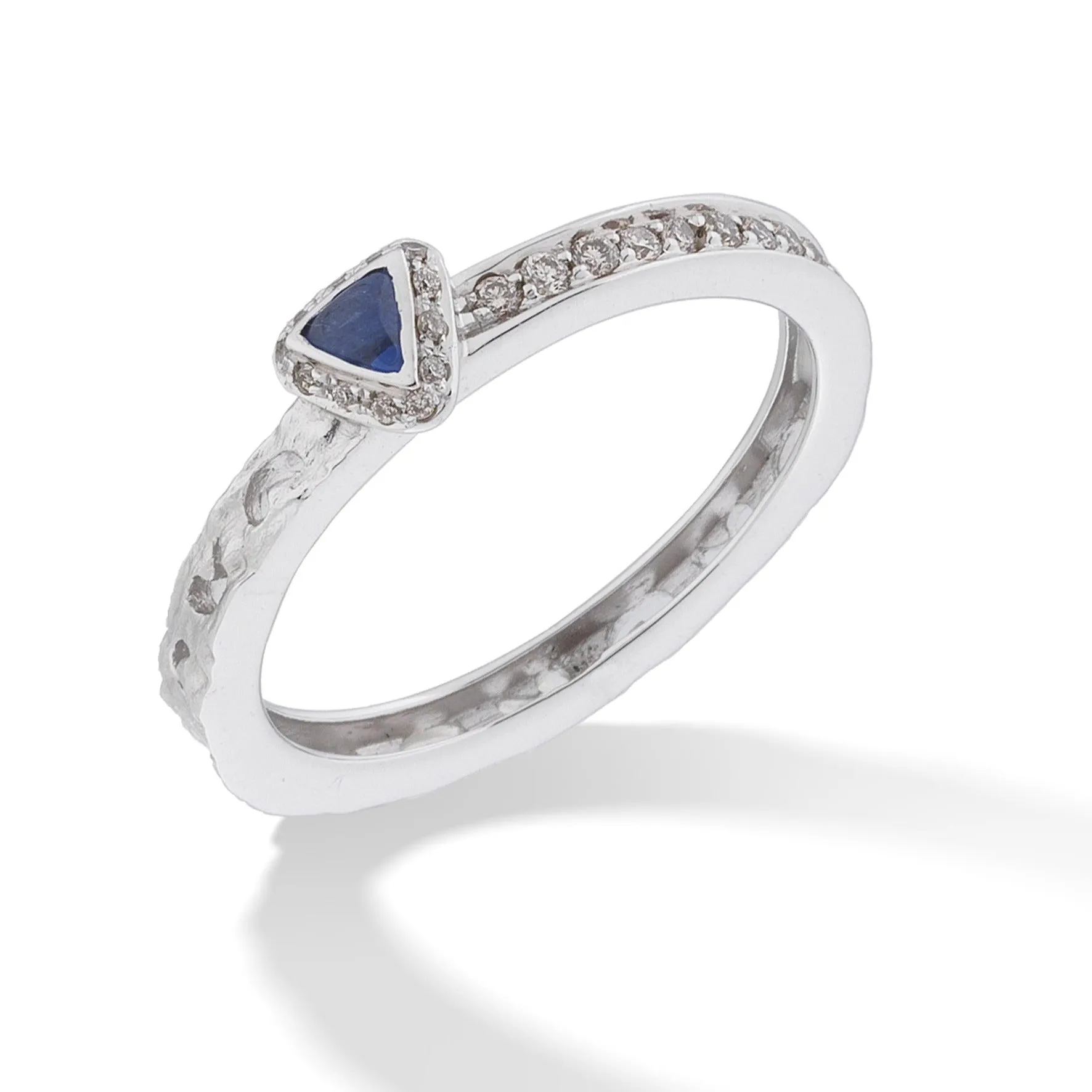 Orion Champagne Diamonds Ring in White Gold & Triangle Sapphire Halo sold by Marco Dal Maso