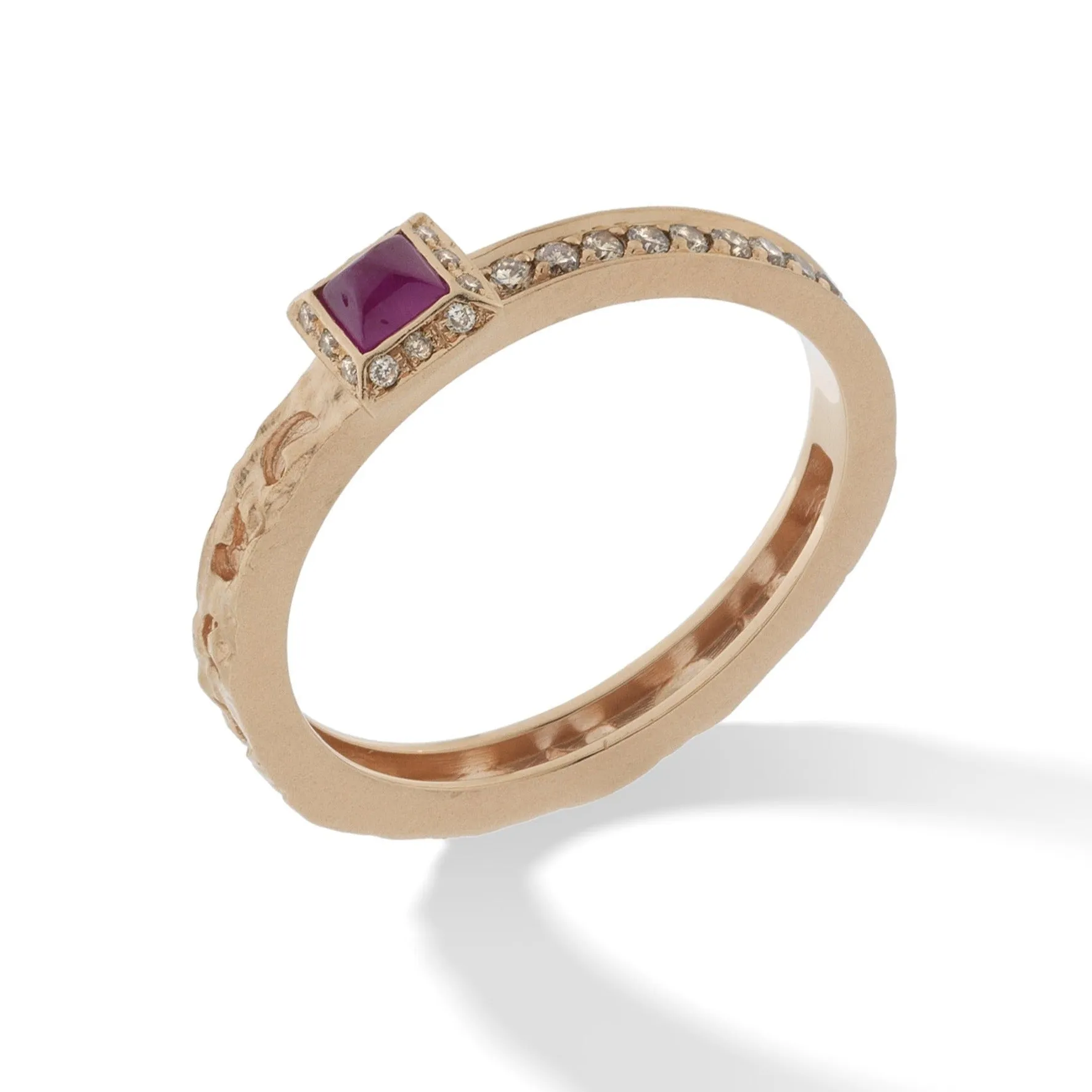 ORION Rose Gold Ring with Champagne Diamonds & Square Ruby Sapphire Halo sold by Marco Dal Maso