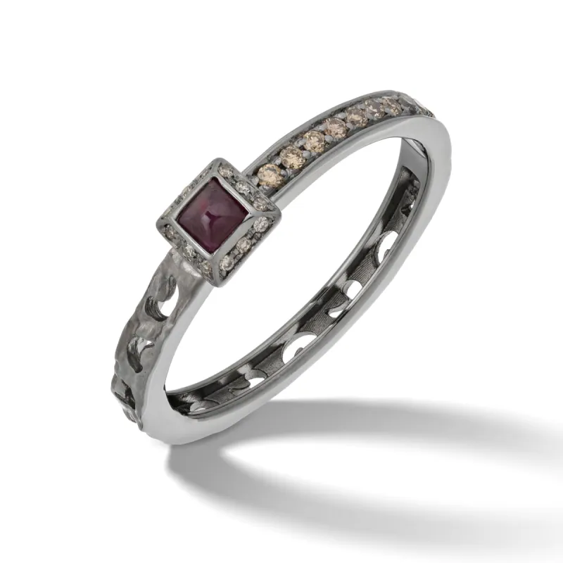 ORION Champagne Diamonds Ring & Square Ruby Sapphire Halo sold by Marco Dal Maso