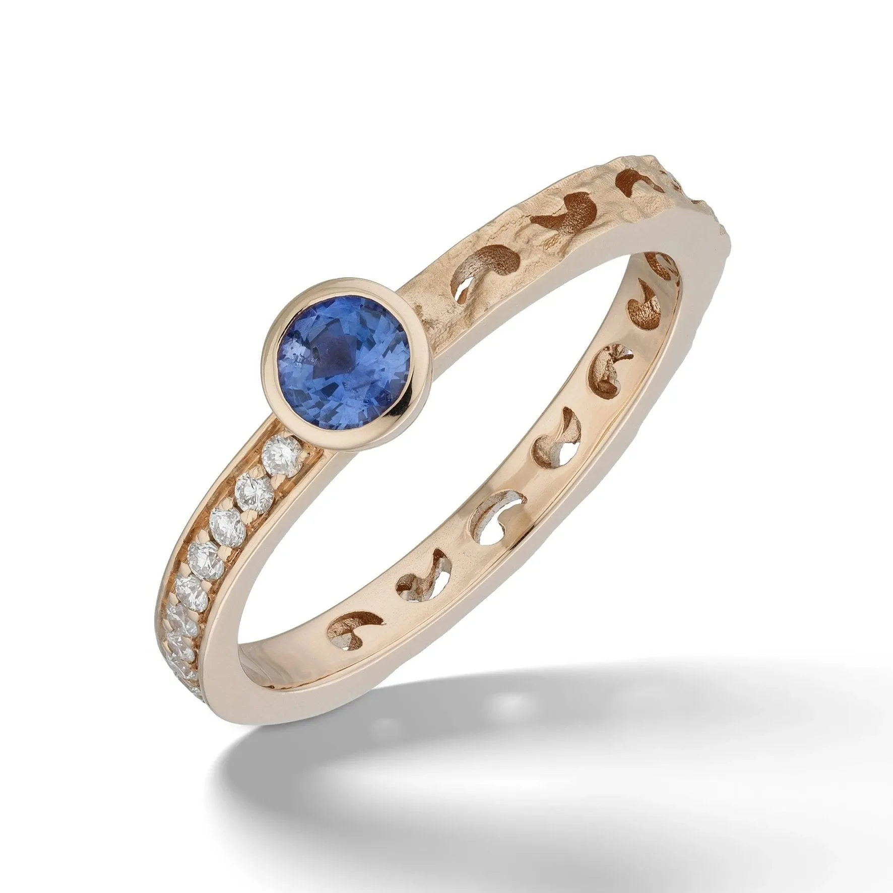 ORION Rose Gold Ring with White Diamonds & Blue Sapphire Top sold by Marco Dal Maso