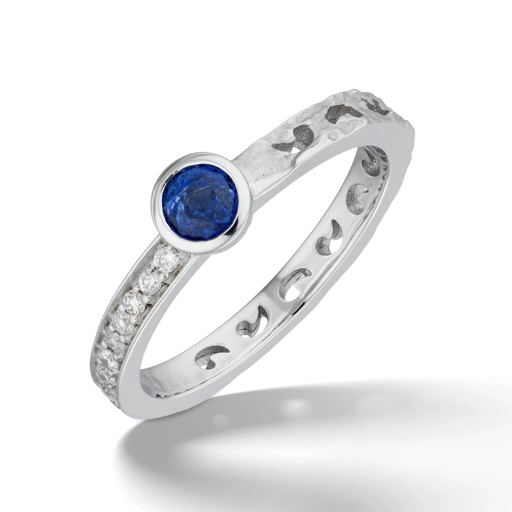 ORION White Gold Ring with White Diamonds & Blue Sapphire Top sold by Marco Dal Maso
