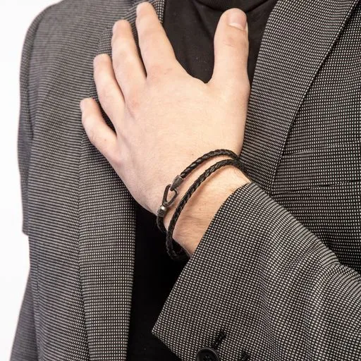 Lash Double Leather Cord Bracelet with Black Leather sold by Marco Dal Maso product image thumbnail 2