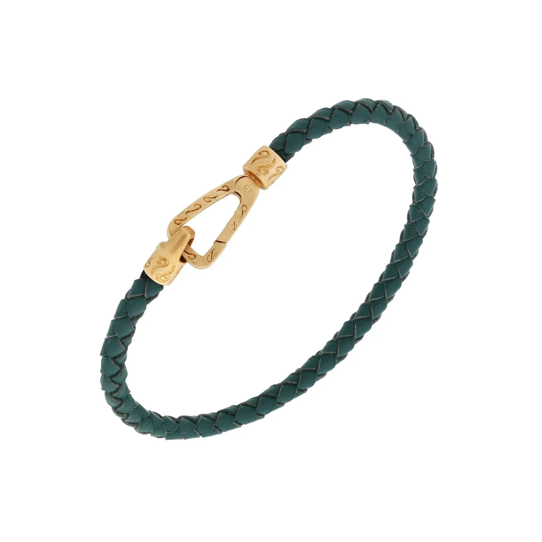 Lash 18kt Yellow Gold Vermeil Single Leather Cord Bracelet with Green Leather sold by Marco Dal Maso