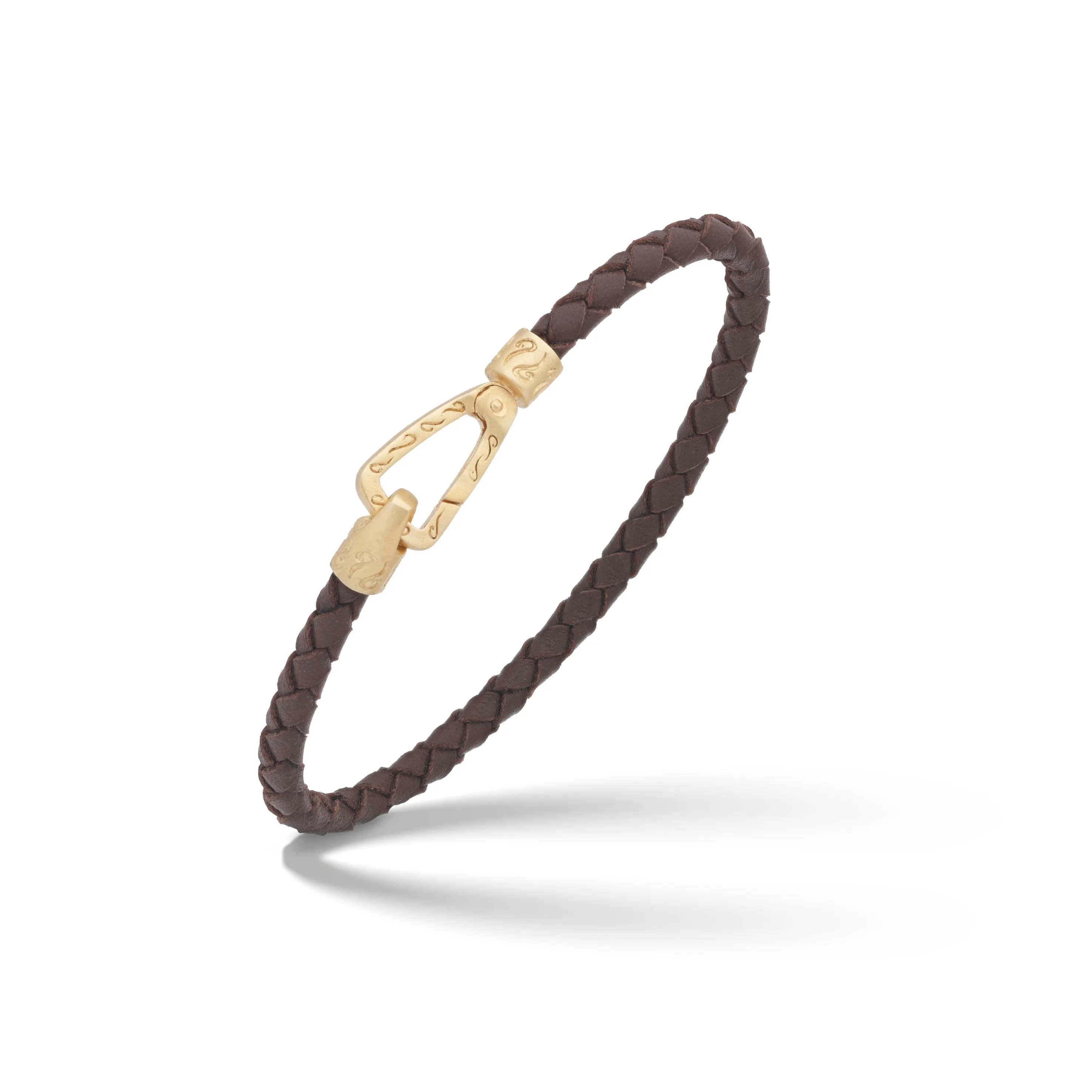 Lash 18kt Yellow Gold Vermeil Single Leather Cord Bracelet with Brown Leather sold by Marco Dal Maso