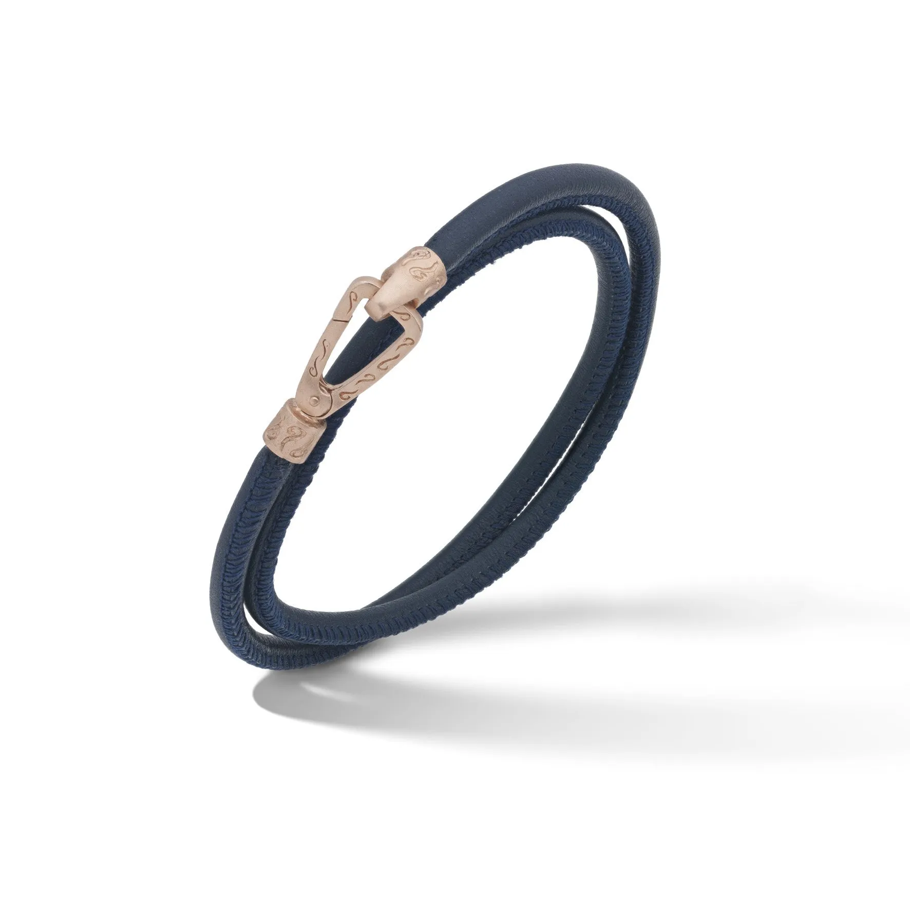 LASH 18K Rose Gold Matte Vermeil Double Leather Cord Bracelet with Blue Smooth Leather sold by Marco Dal Maso