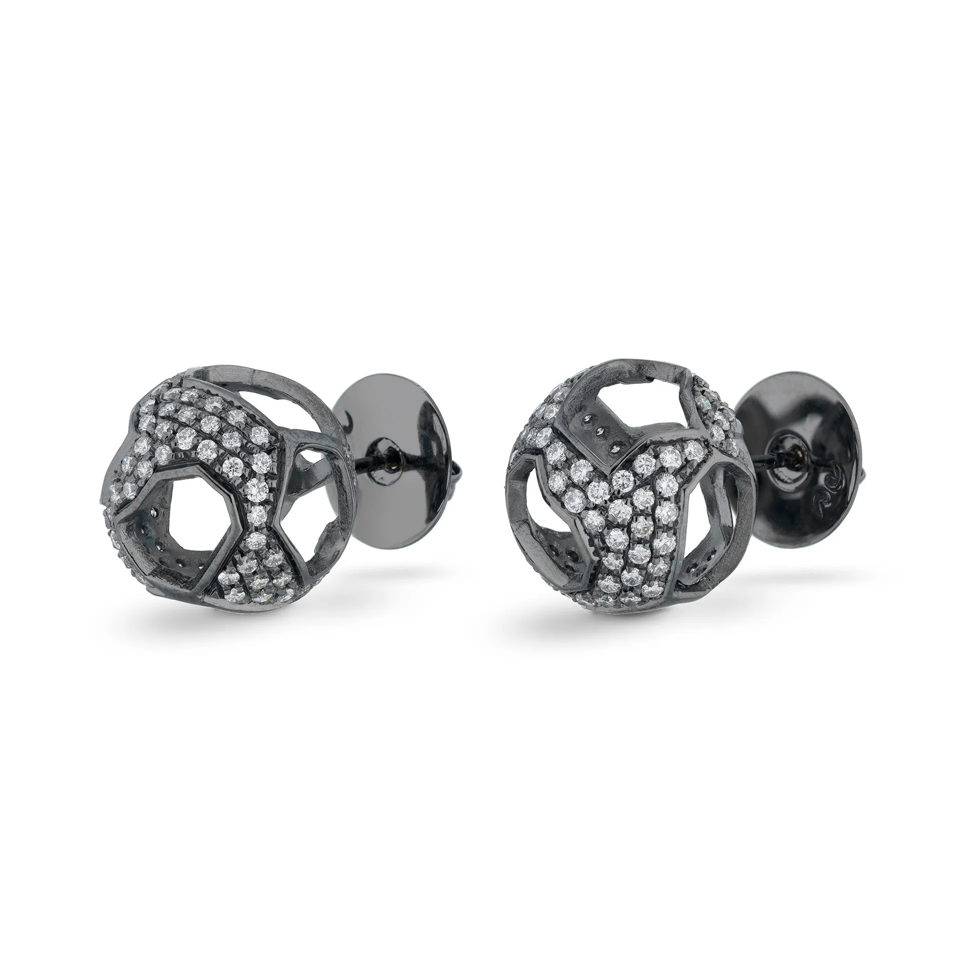 Explosion of Joy Grand Studs Earrings with White Diamonds with 18kt Black Gold sold by Marco Dal Maso