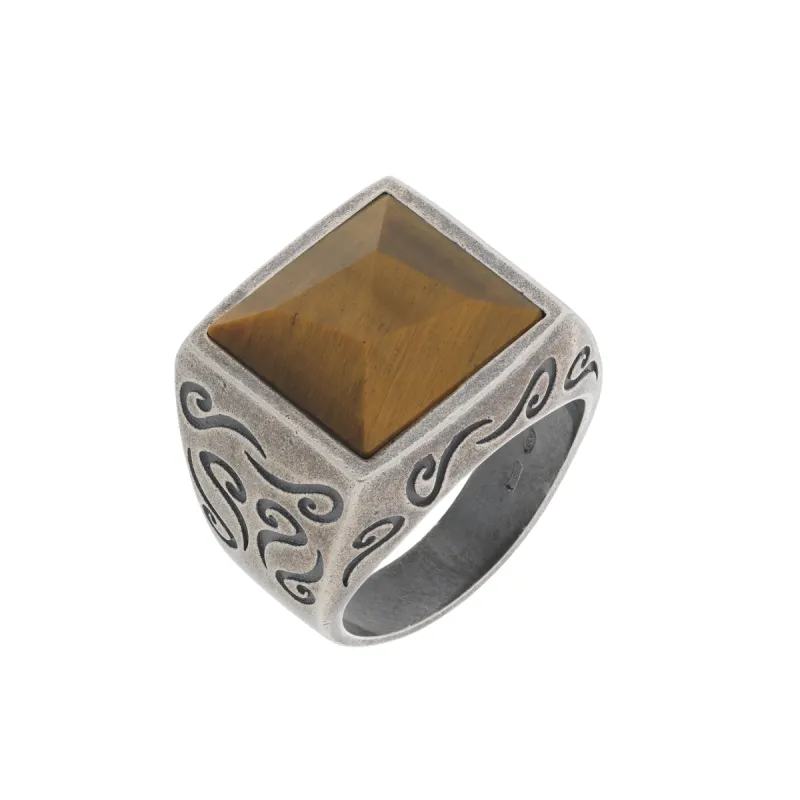 Ara Square Gemstone Ring with Matte Brown Tiger Eye sold by Marco Dal Maso