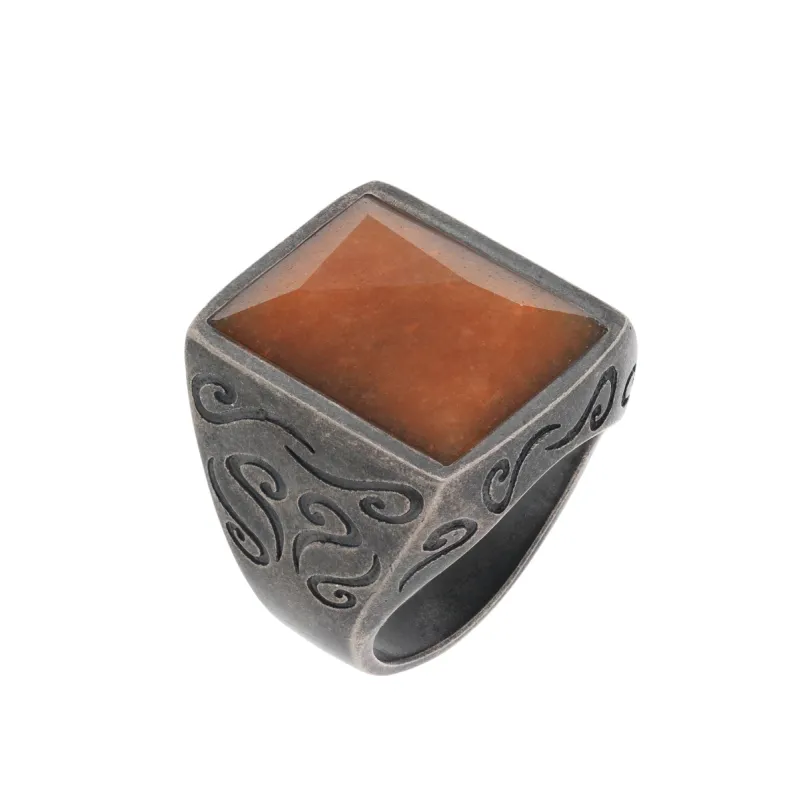 ARA Rectangular Gemstone Ring with Orange Aventurine sold by Marco Dal Maso