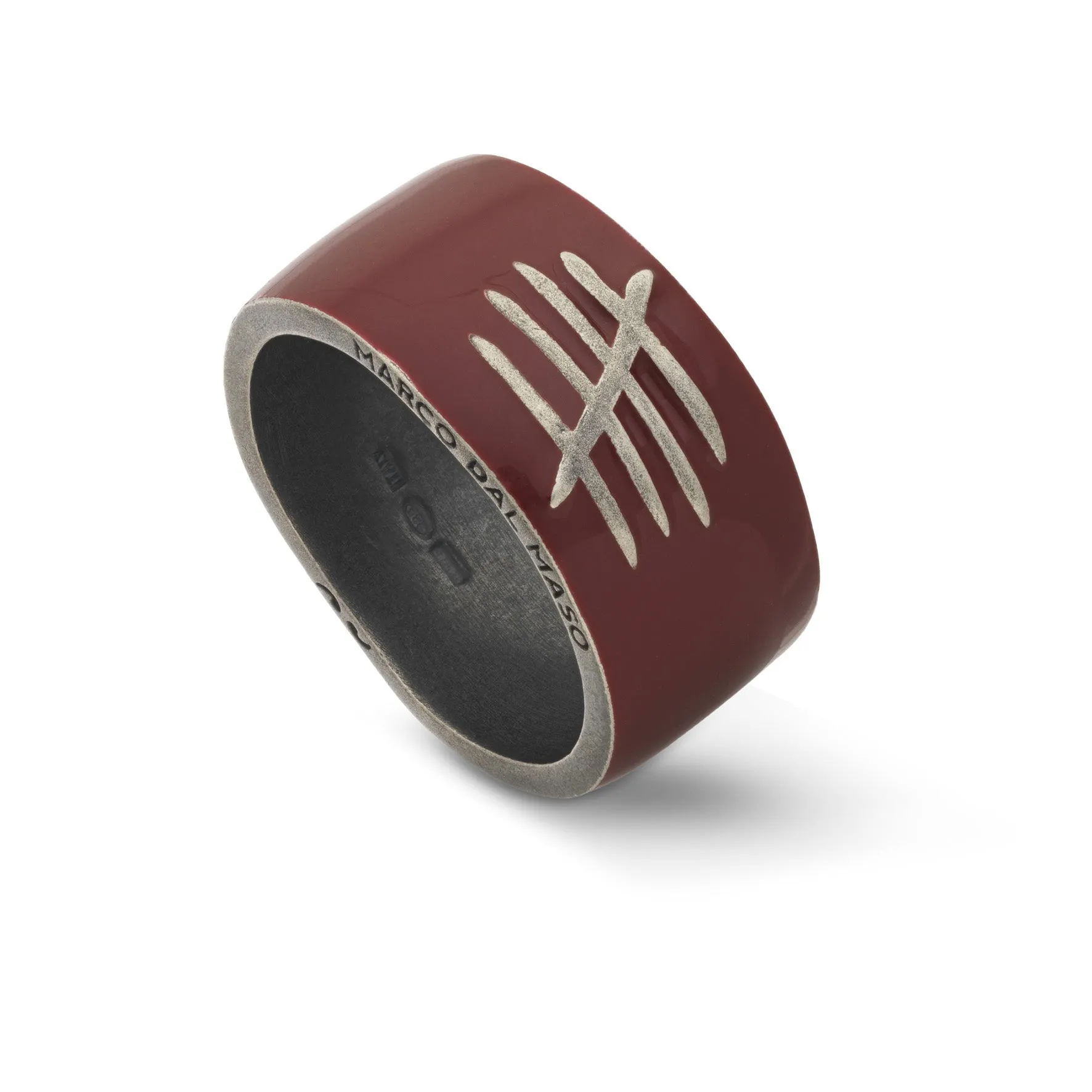 TRIUMPH Oxidized Silver Ring with Red Enamel sold by Marco Dal Maso