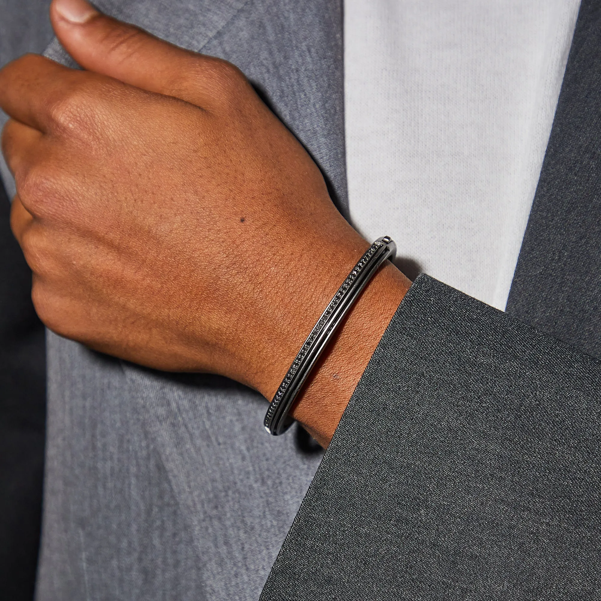 ACIES Slim Triple Black Matte Silver Cuff with Black Diamonds and Black Enamel sold by Marco Dal Maso product image thumbnail 2